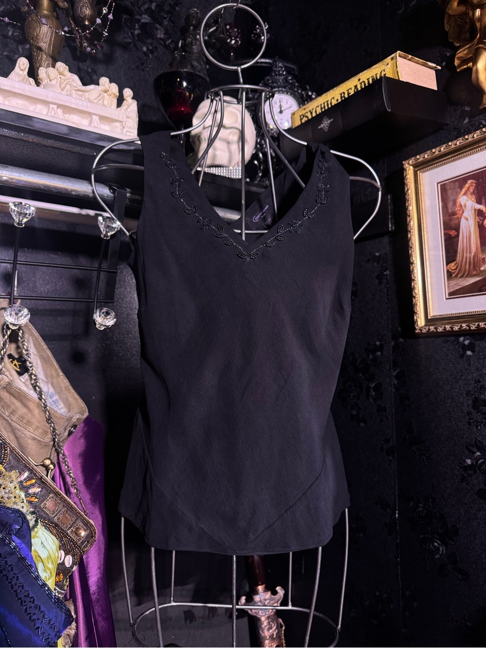 100% Silk Black Beaded Top